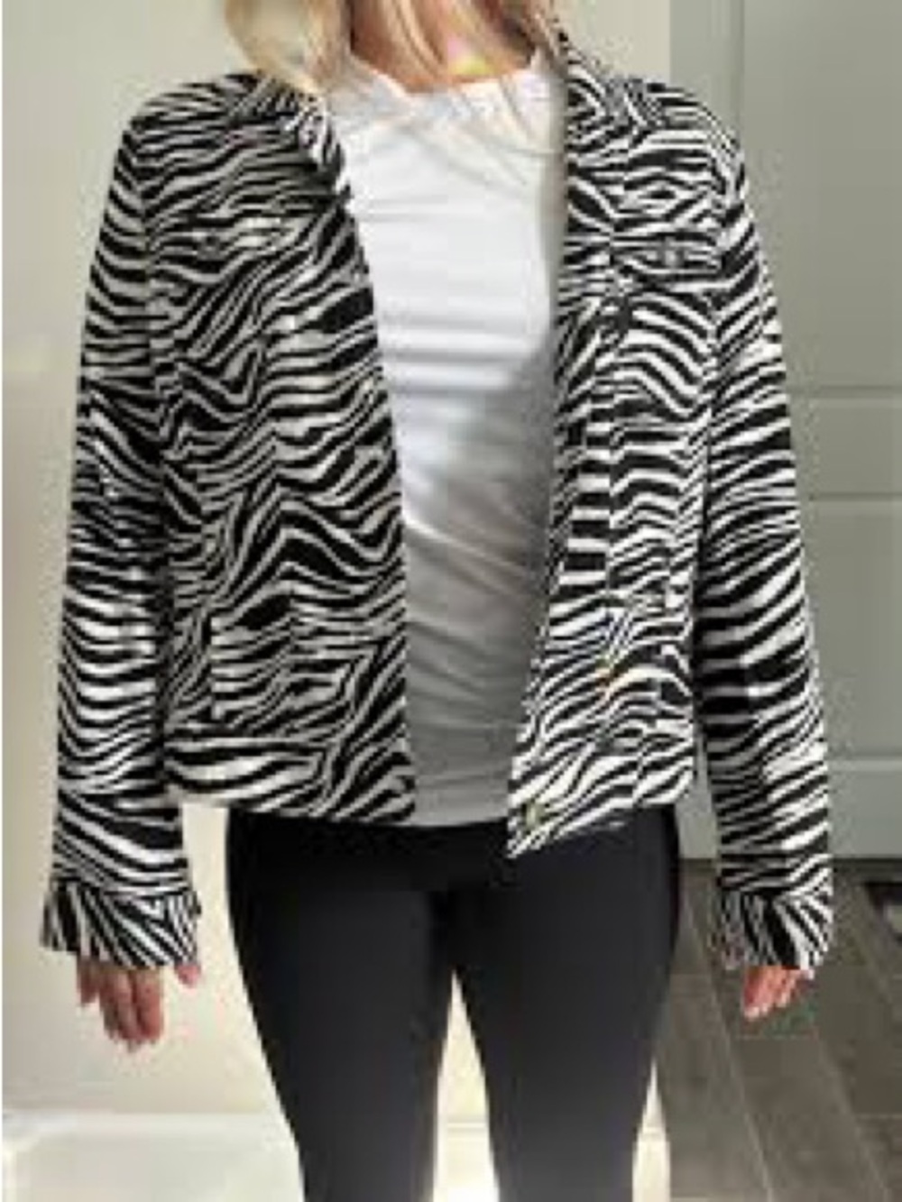 Tahari Black & White Zebra-Print linen blend Jacket